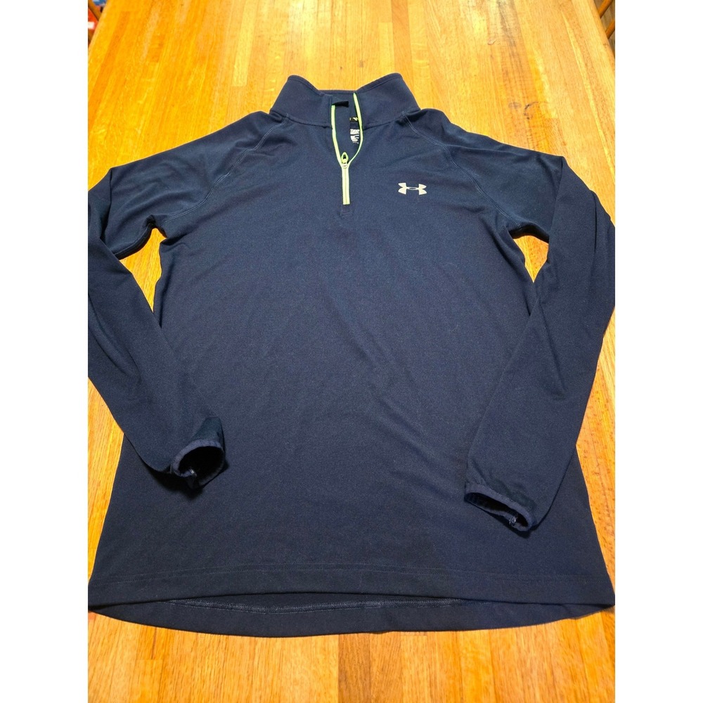 Under Armour Women Small Navy Neon Green Run All‎ Season Gear 1/4 Zip Pullover